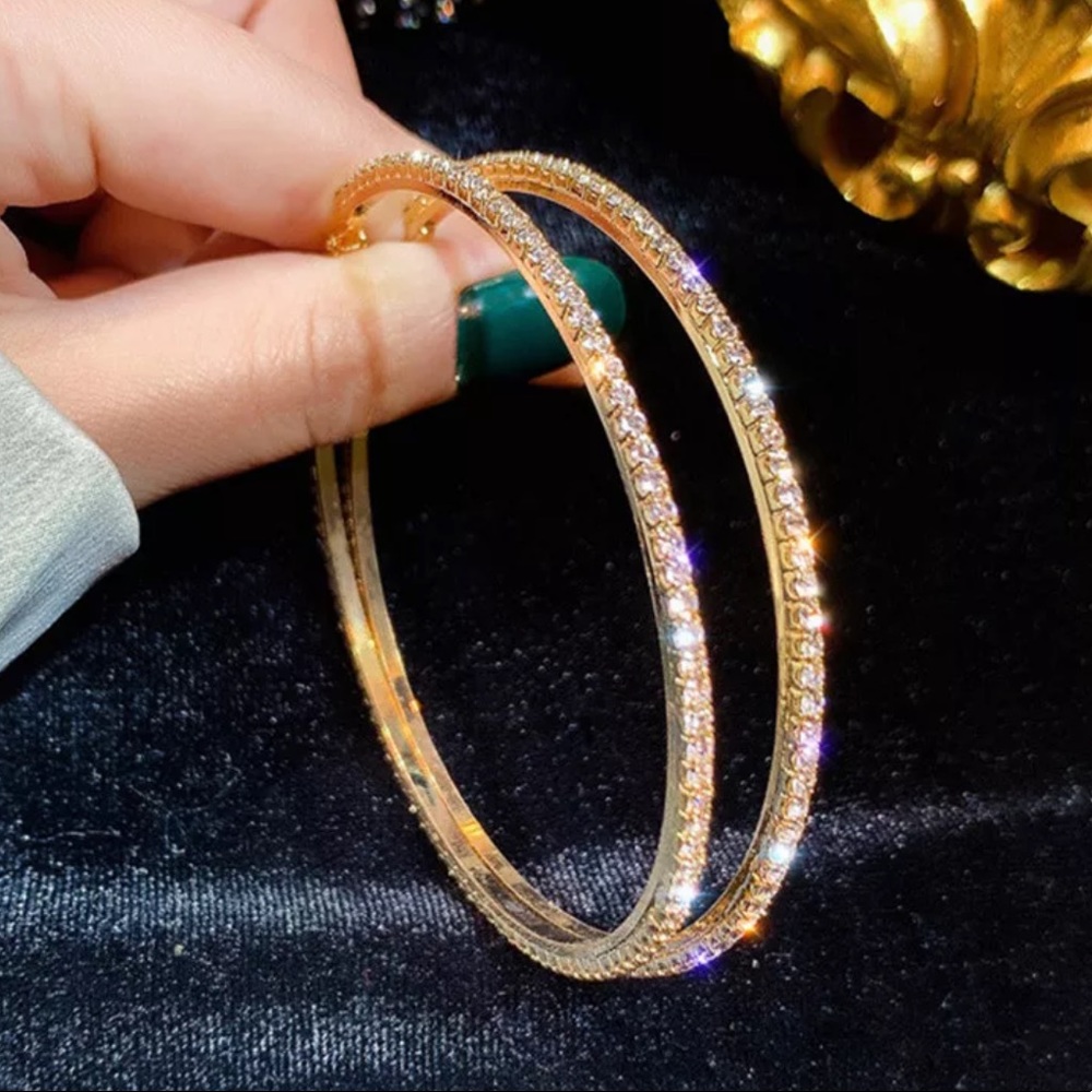 NEW GOLD DIAMOND ROUND HOOP EARRINGS